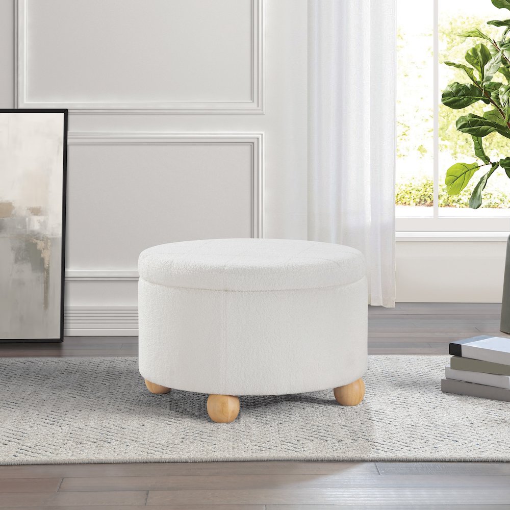 Baynes Storage Ottoman in Ivory Sherpa Fabric