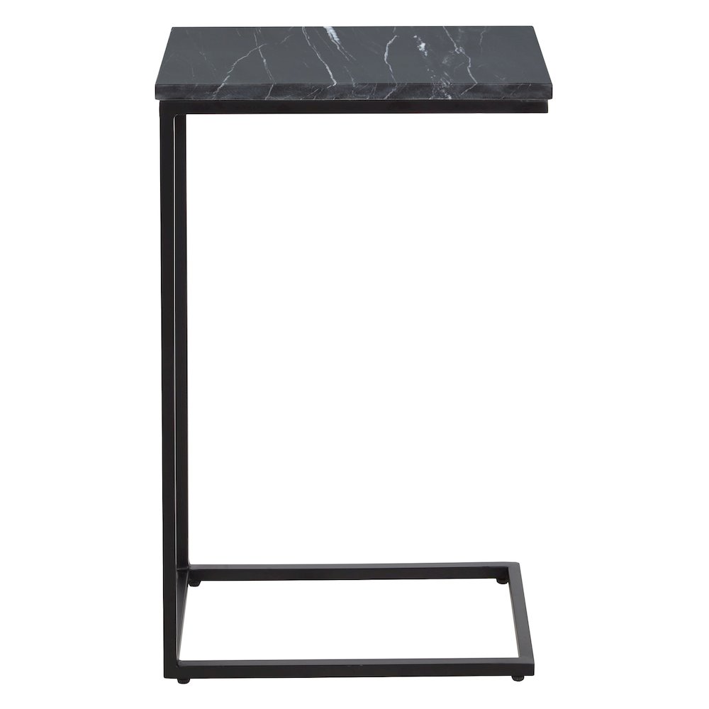 Solid Black Marble Top C-Table with Black Metal Base 2-Pack