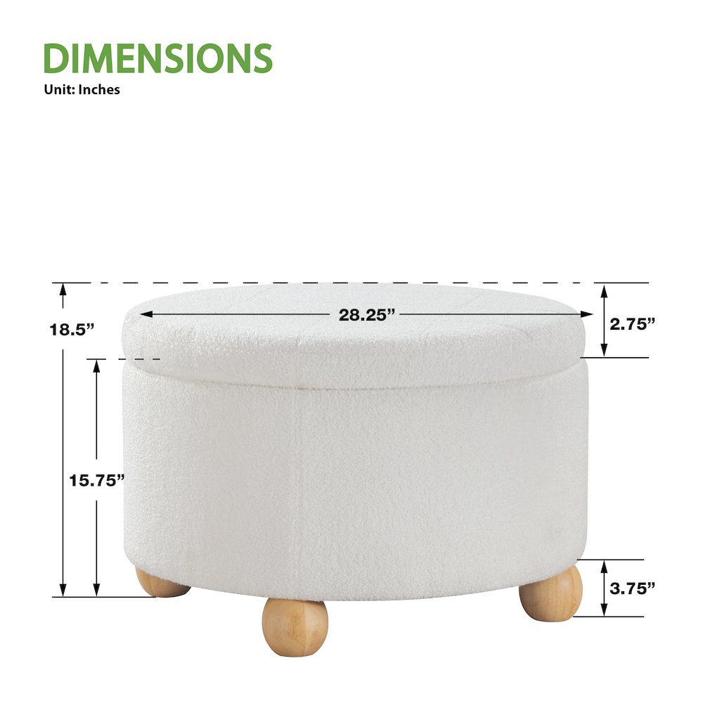 Baynes Storage Ottoman in Ivory Sherpa Fabric