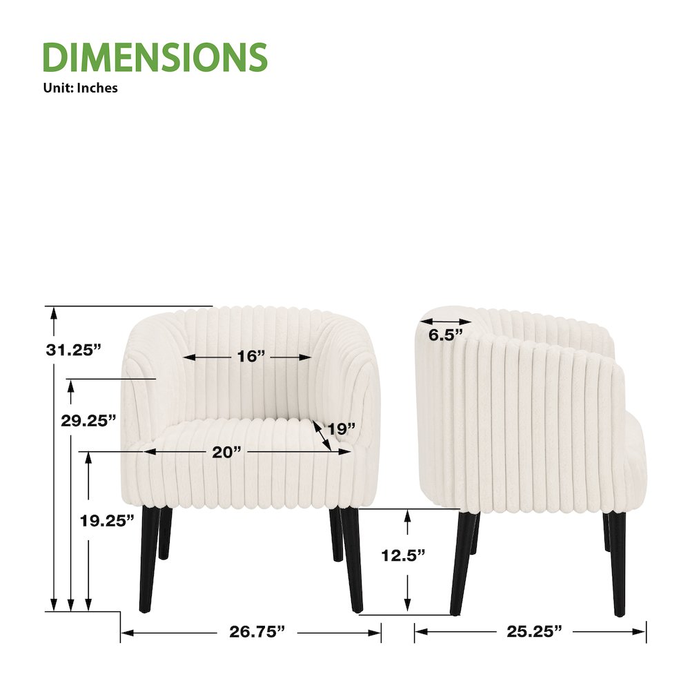 Rachel Accent Chair In White Cord Fur Fabric With Black Legs