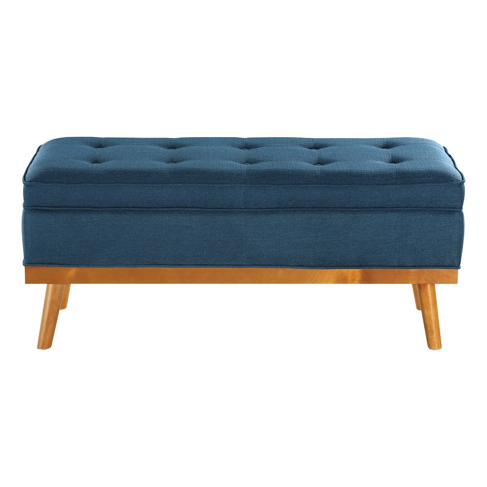 Katheryn Storage Bench in Azure Fabric with Spice Finish Legs