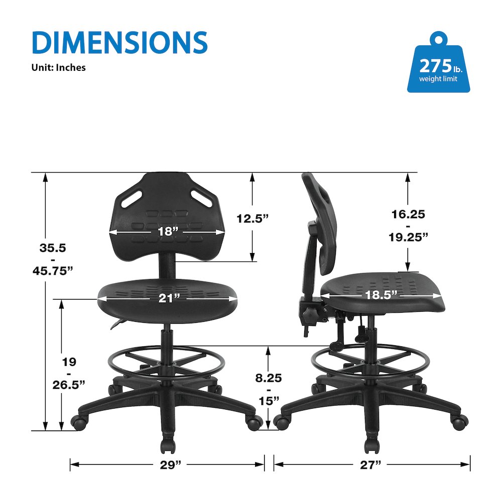 Black Self Skinned Urethane Intermediate Drafting Chair With Adjustable Black