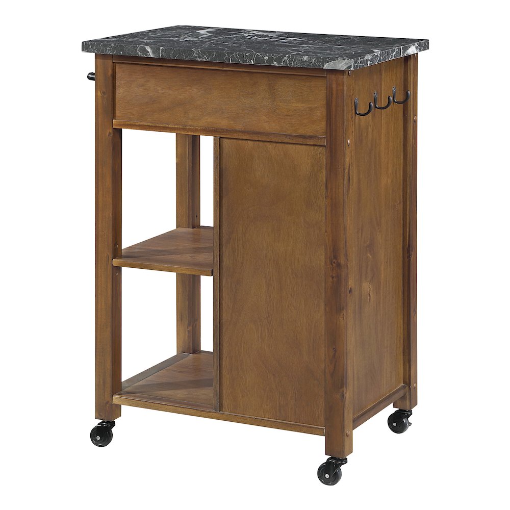 Fairmont Kitchen Cart With Faux Marble Top and Oak Finish Wood