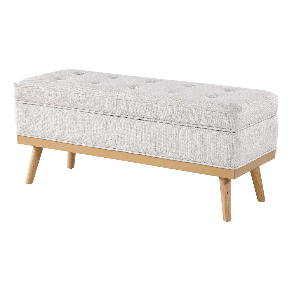 Katheryn Storage Bench in Linen Fabric with National Wood Legs