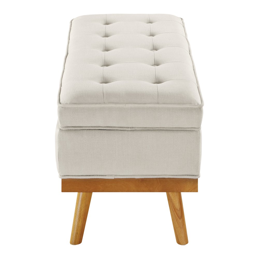 Katheryn Storage Bench in Wheat Fabric with Spice Finish Legs