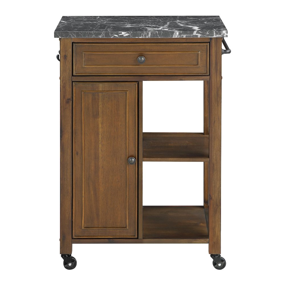 Fairmont Kitchen Cart With Faux Marble Top and Oak Finish Wood