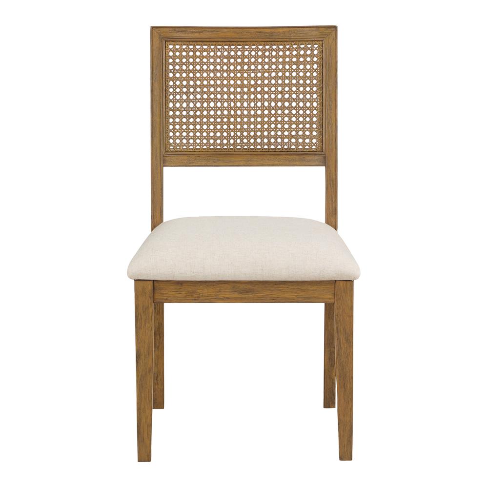 Alaina Cane Back Dining Chair 2 Pack in Linen Fabric with Coastal Wash