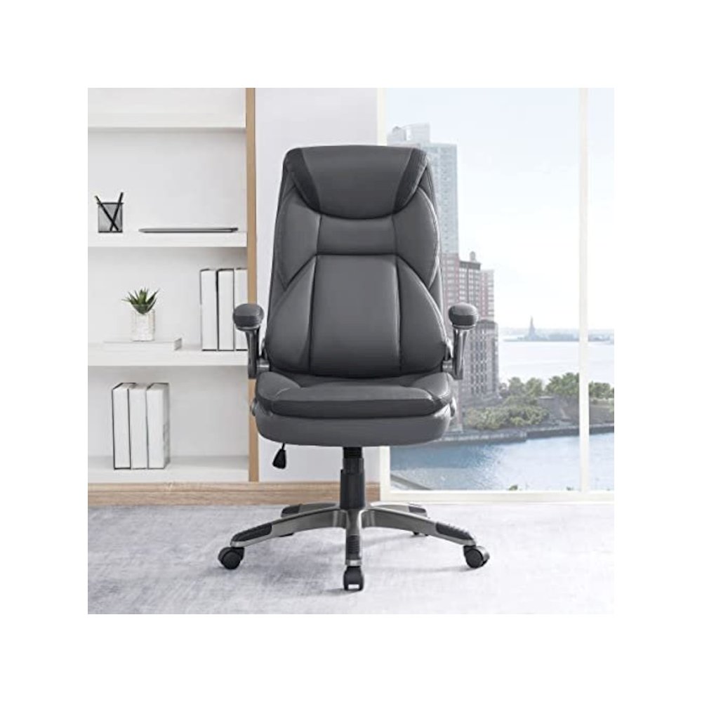 Executive Charcoal Bonded Leather Chair with Titanium Coated Nylon Base