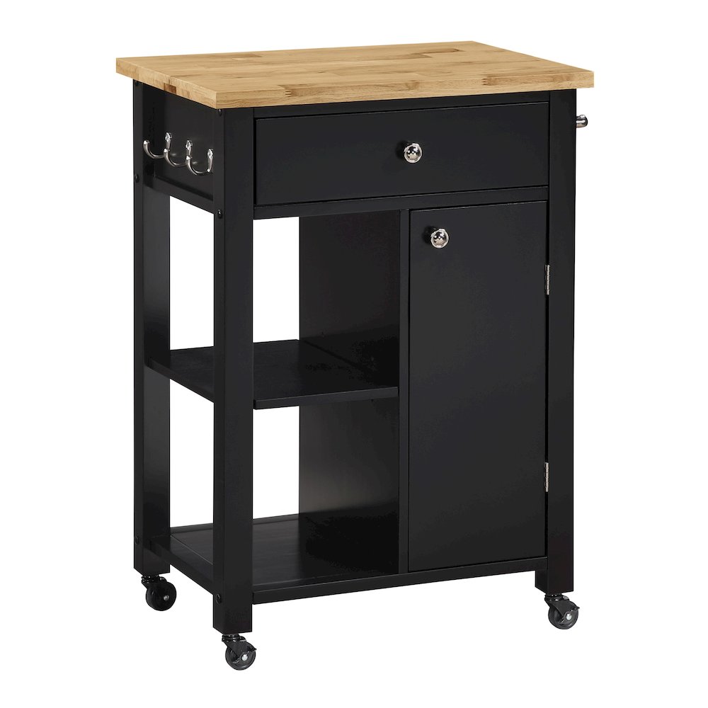 Derry Kitchen Cart with Natural Butcher Block Top With Black Finish
