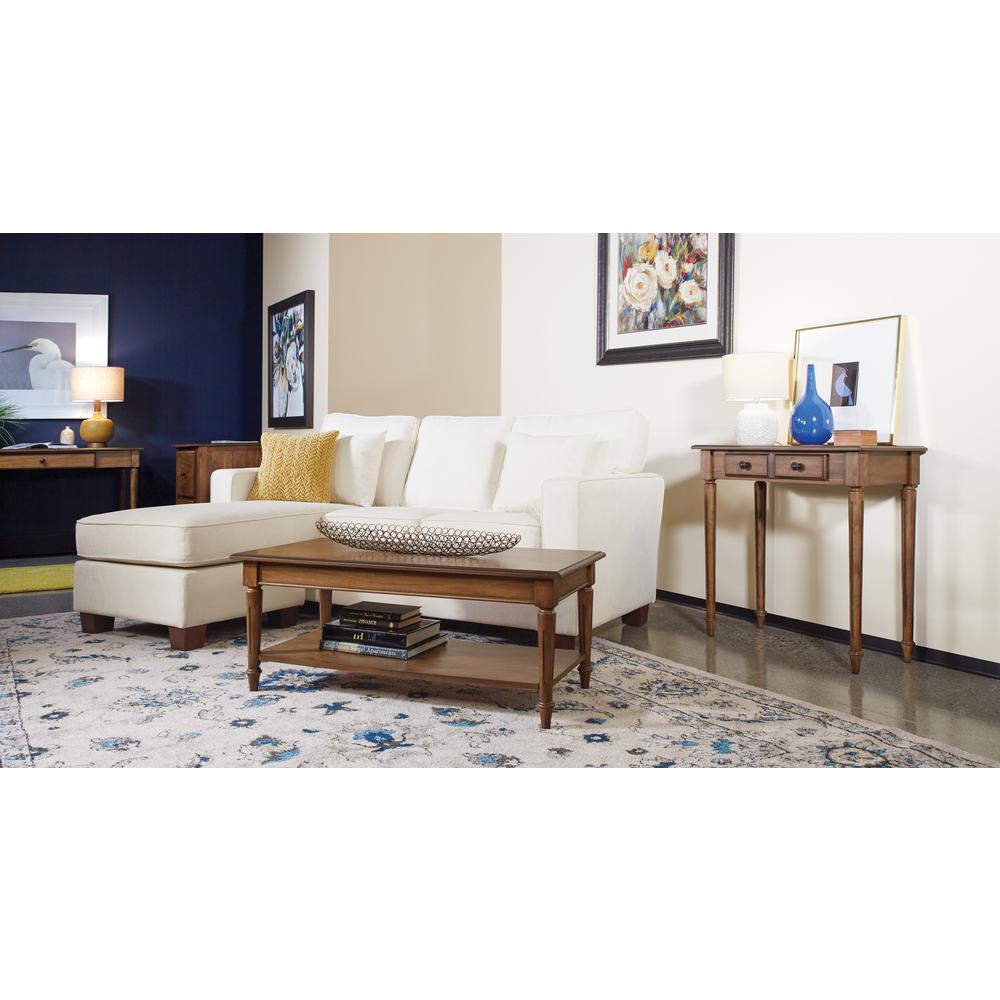 Russell Sectional in Ivory fabric with 2 Pillows and Coffee Finished Legs