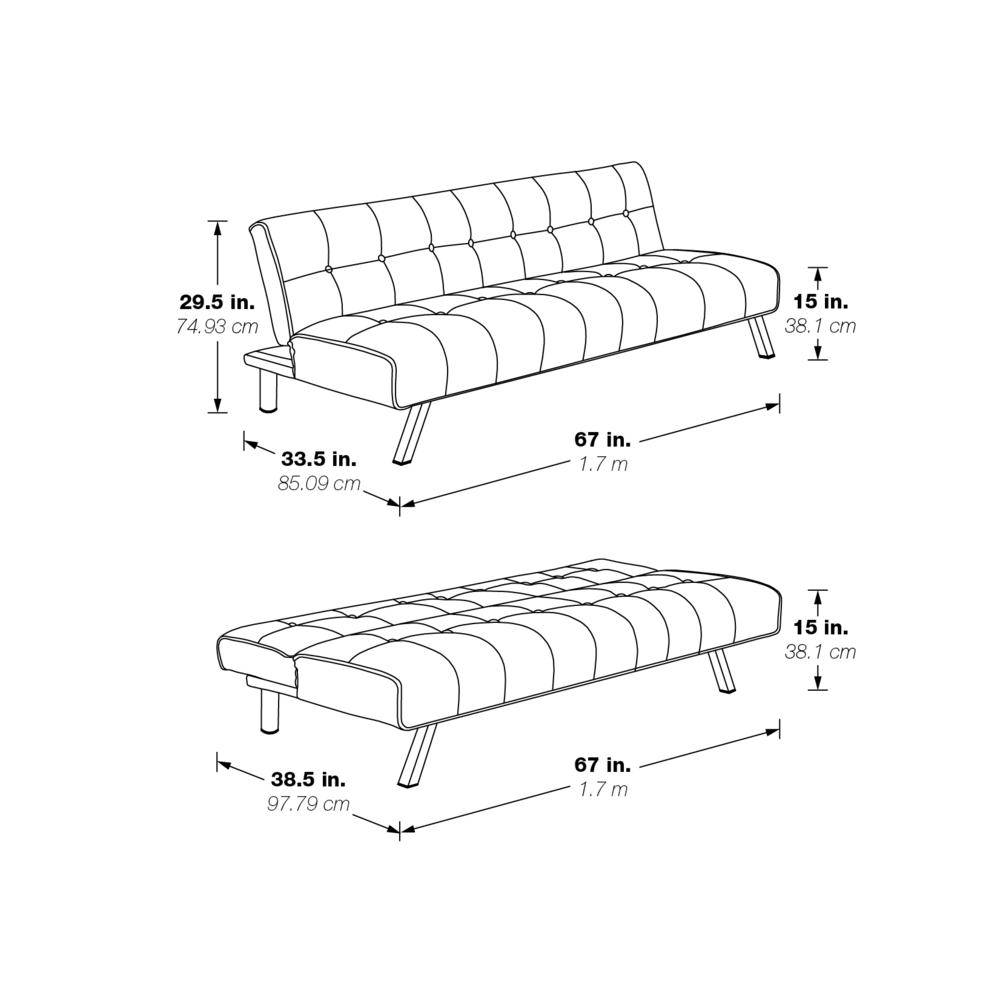 Sawyer Futon in Black Faux Leather with Stainless Steel Legs