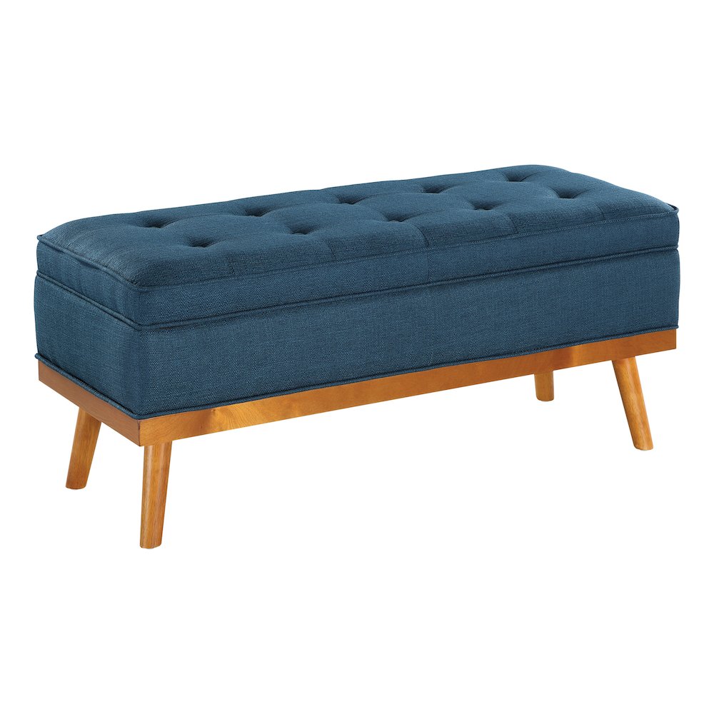 Katheryn Storage Bench in Azure Fabric with Spice Finish Legs