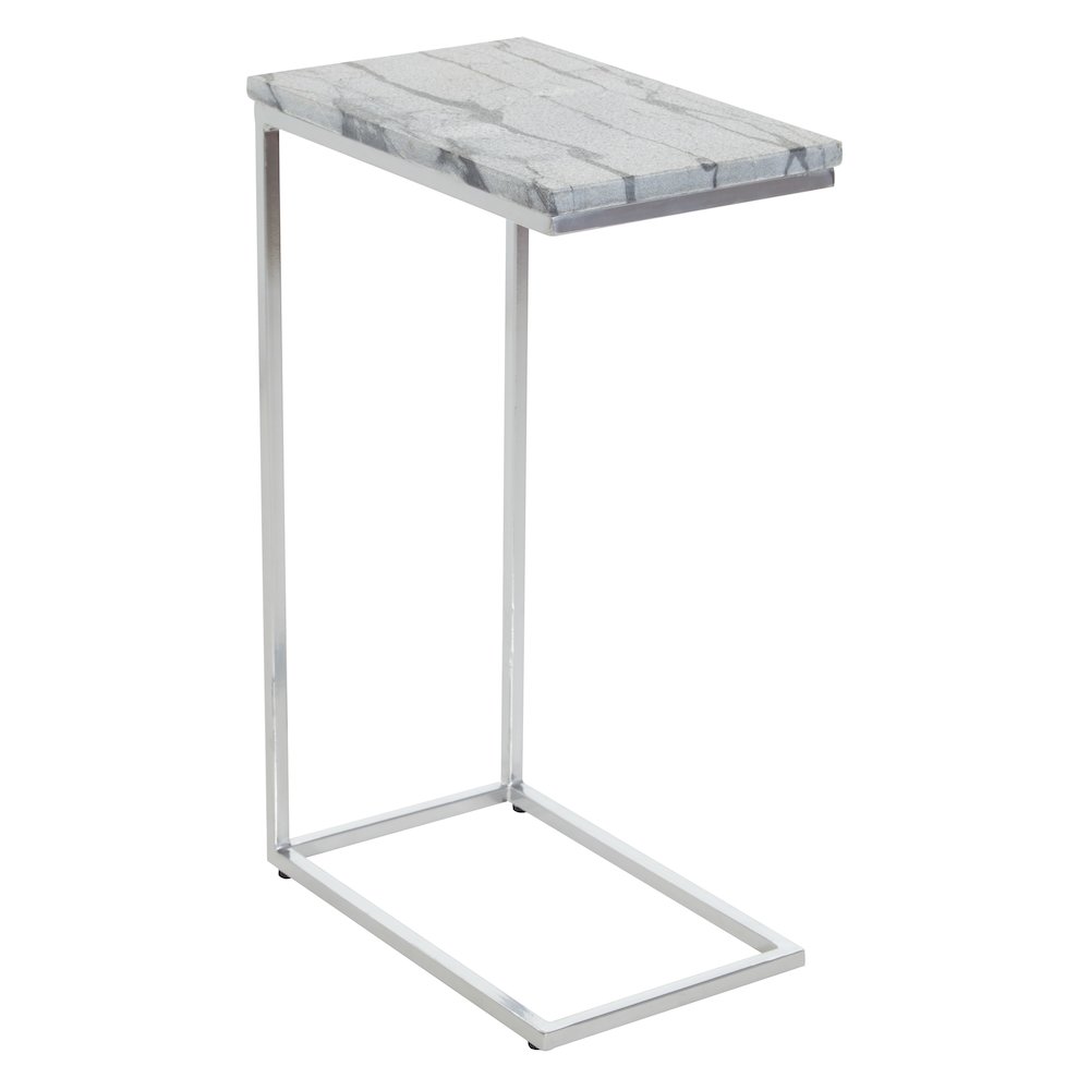 Solid Grey Marble Top C-Table with Chrome Metal Base 2-Pack