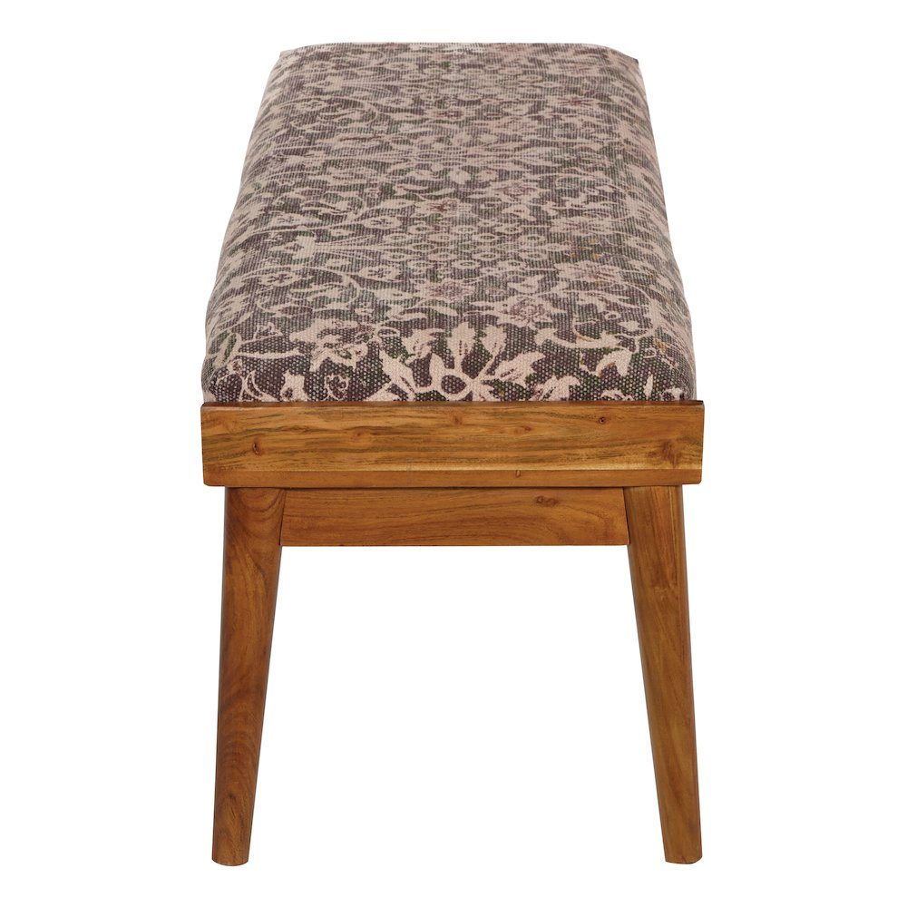 Bench with Upholstered Flower Printed Fabric and Natural Woodgrain Finished legs