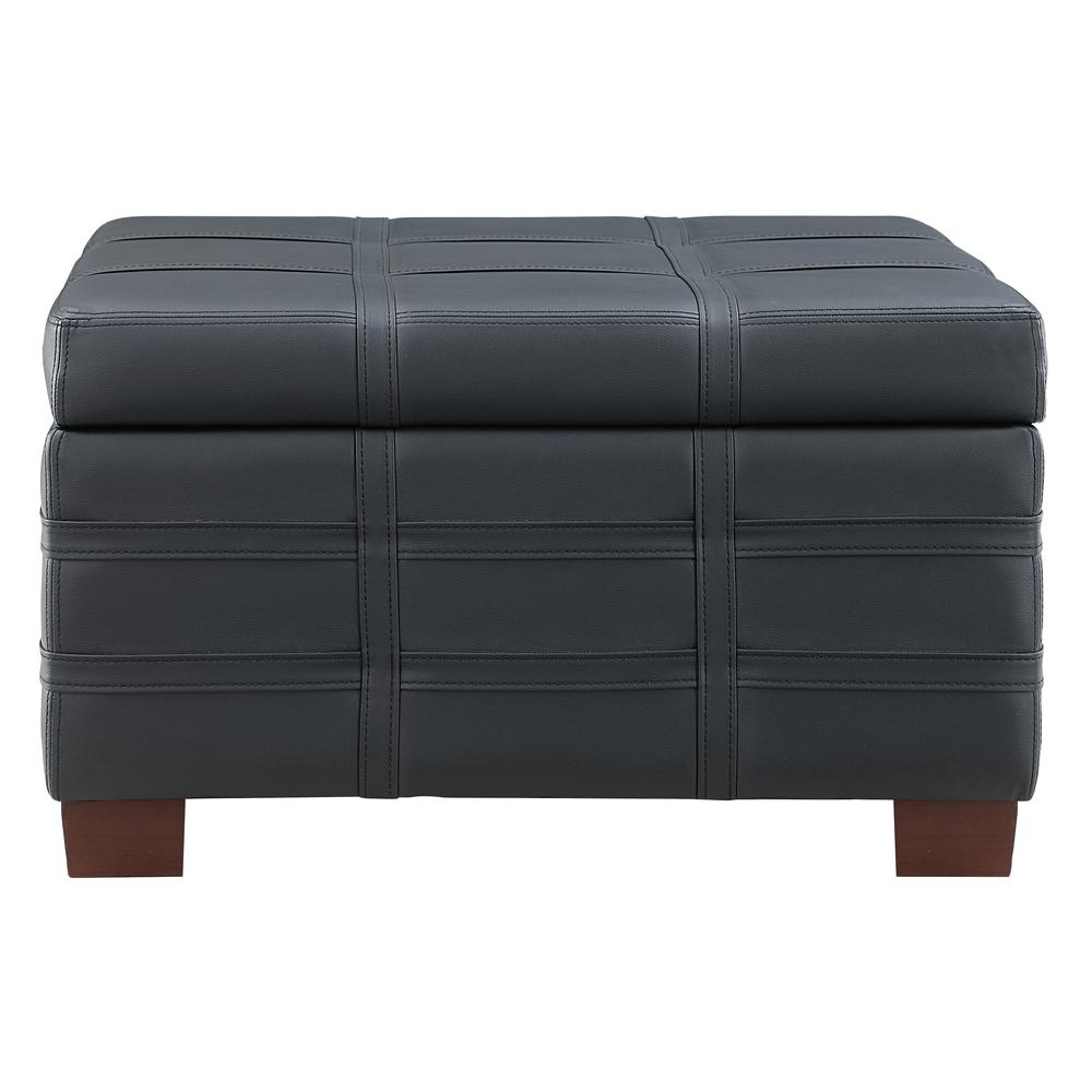 Detour Strap Square Storage Ottoman in Black Faux Leather