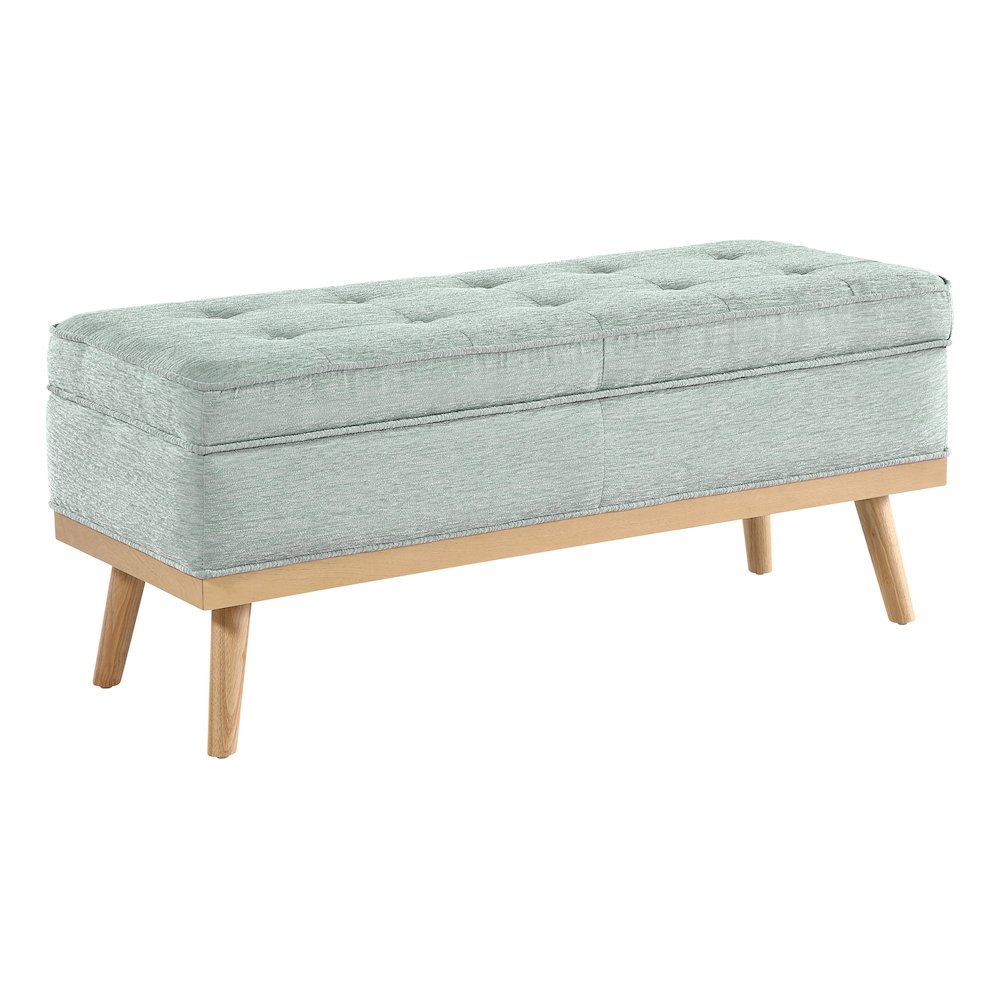 Katheryn Storage Bench in Mist Fabric with National Wood Legs