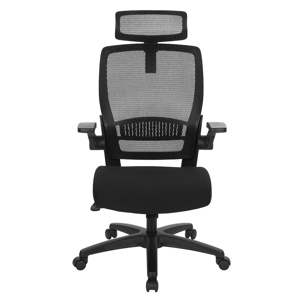 Managers Chair With Mesh Back In Black Fabric Seat Molded Foam