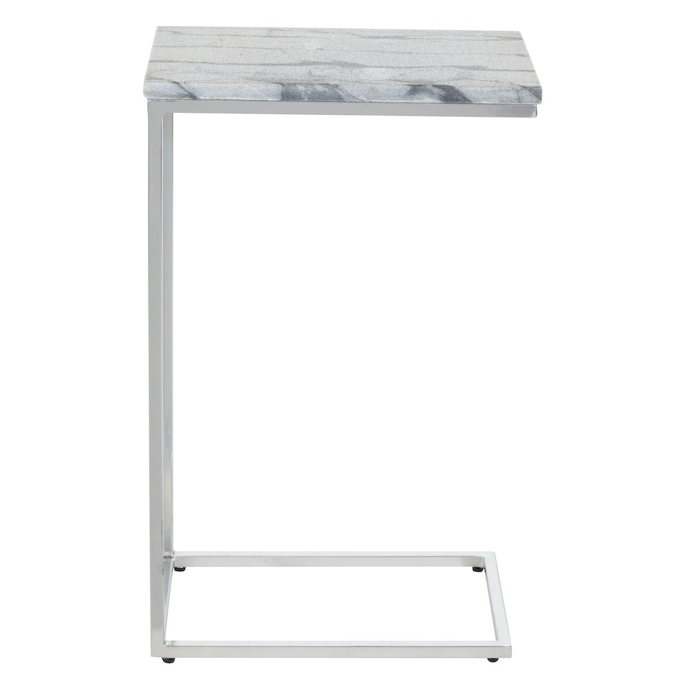 Solid Grey Marble Top C-Table with Chrome Metal Base 2-Pack