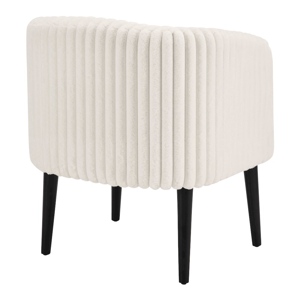 Rachel Accent Chair In White Cord Fur Fabric With Black Legs