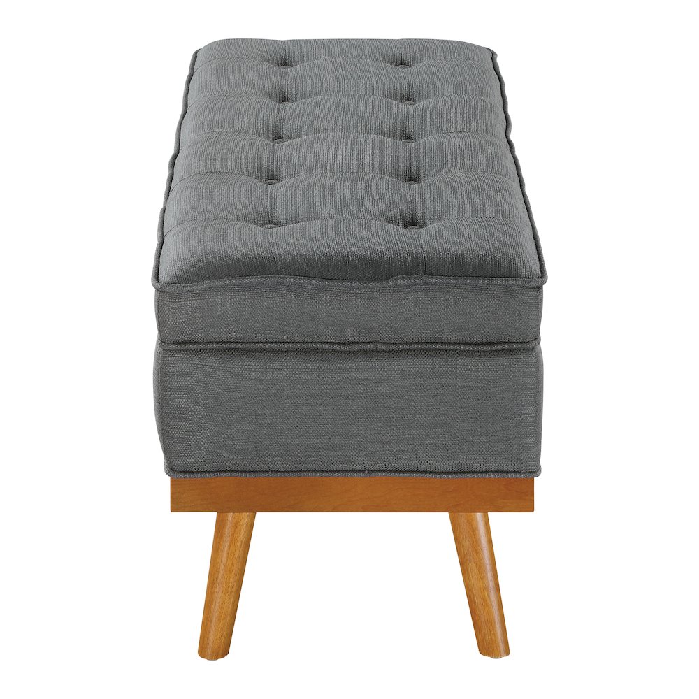 Katheryn Storage Bench in Charcoal Fabric with Spice Finish Legs