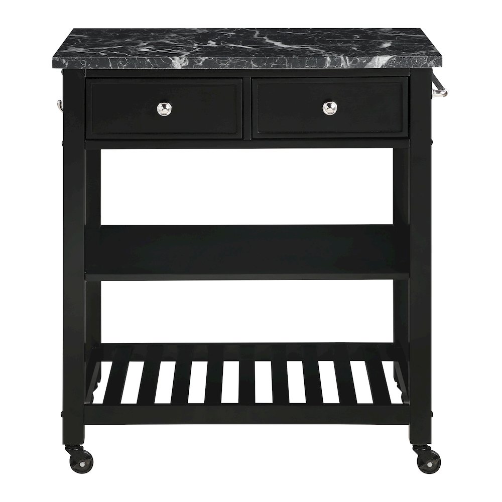 Litchfield Kitchen Cart With Faux Marble Top in Black Finish