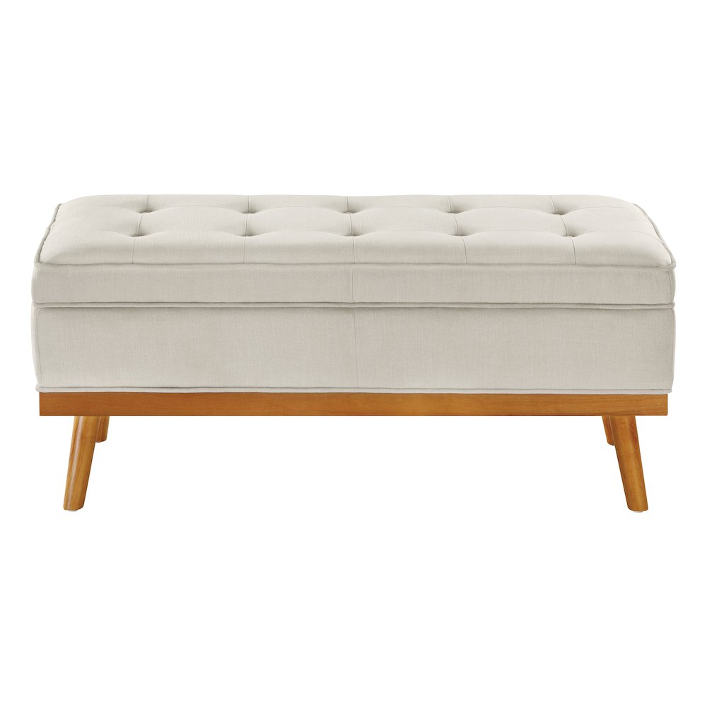 Katheryn Storage Bench in Wheat Fabric with Spice Finish Legs