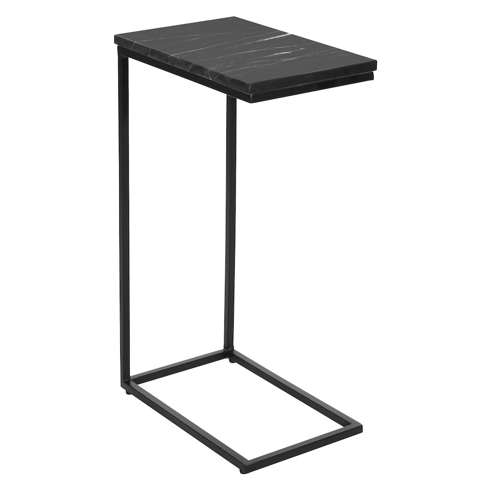 Solid Black Marble Top C-Table with Black Metal Base 2-Pack