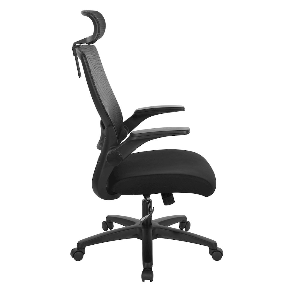 Managers Chair With Mesh Back In Black Fabric Seat Molded Foam