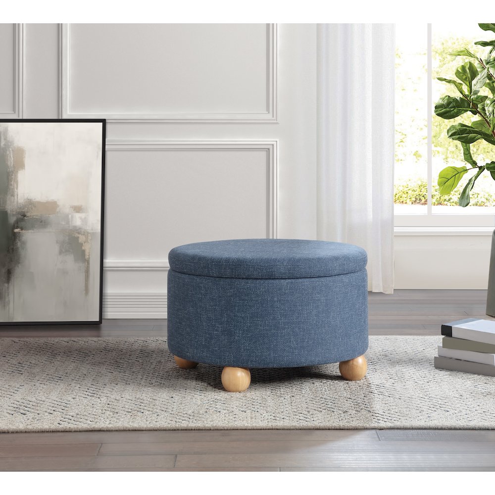 Baynes Storage Ottoman in Navy Fabric