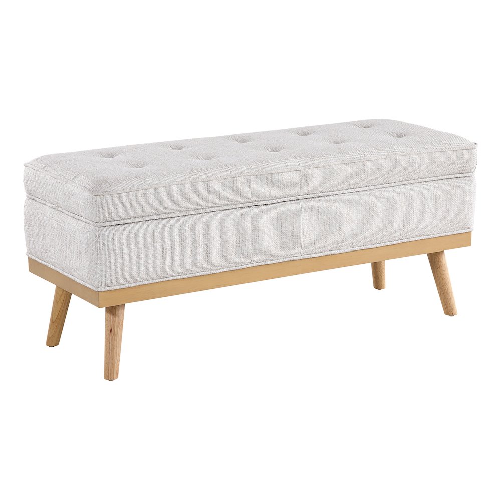 Katheryn Storage Bench in Linen Fabric with National Wood Legs