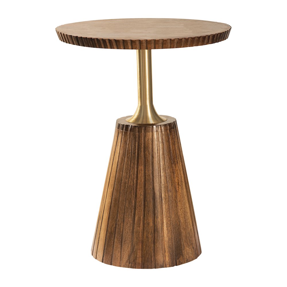 Round Side Table in Golden Honey Wood Top with Metal Base – 2 Pack