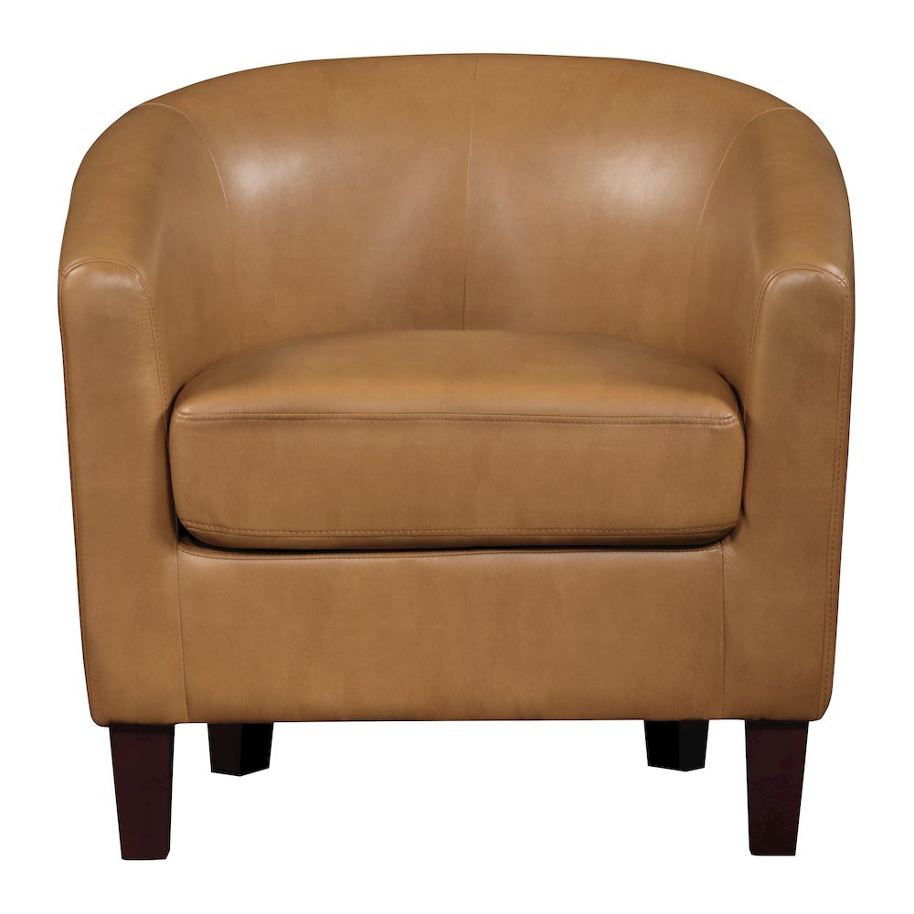 Ethan Tub Chair in Camel Faux Leather with Dark Espresso Wood Legs