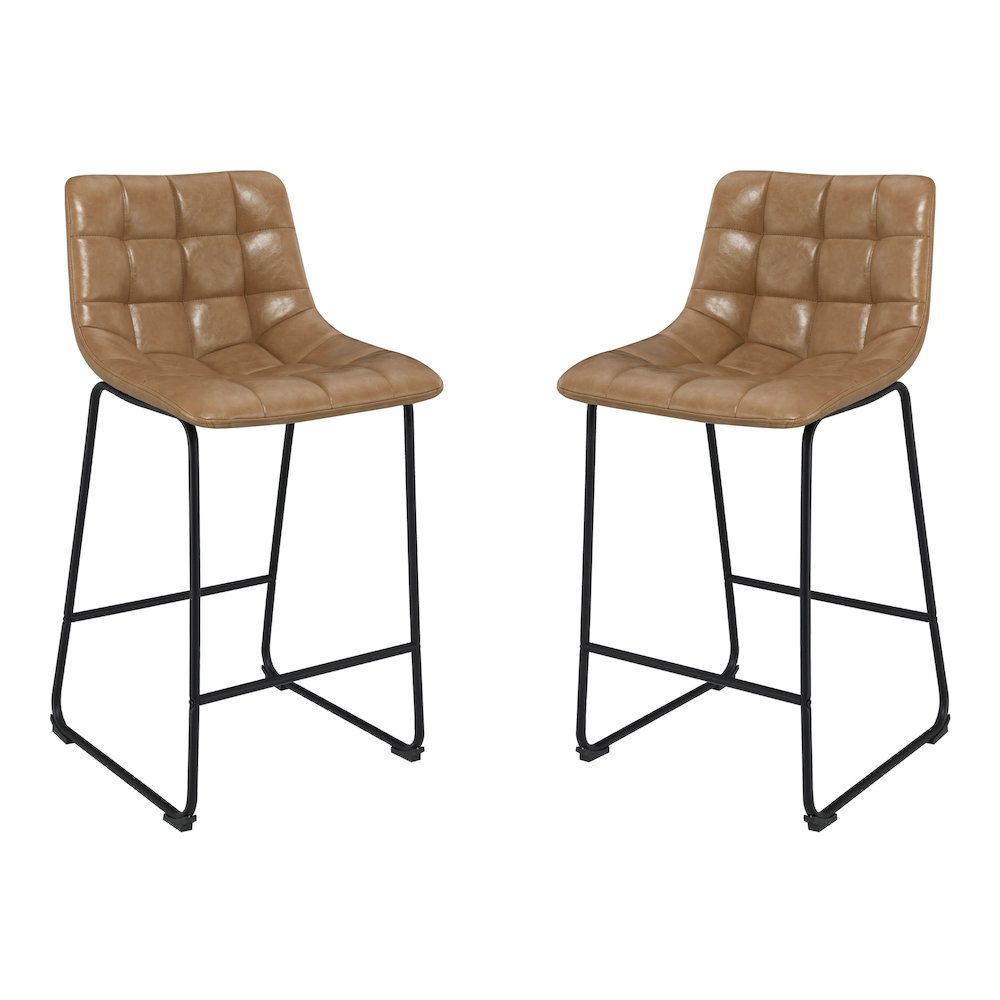 Alcott 26″ Counter Stool in Taupe Faux leather and Black Base 2-Pack