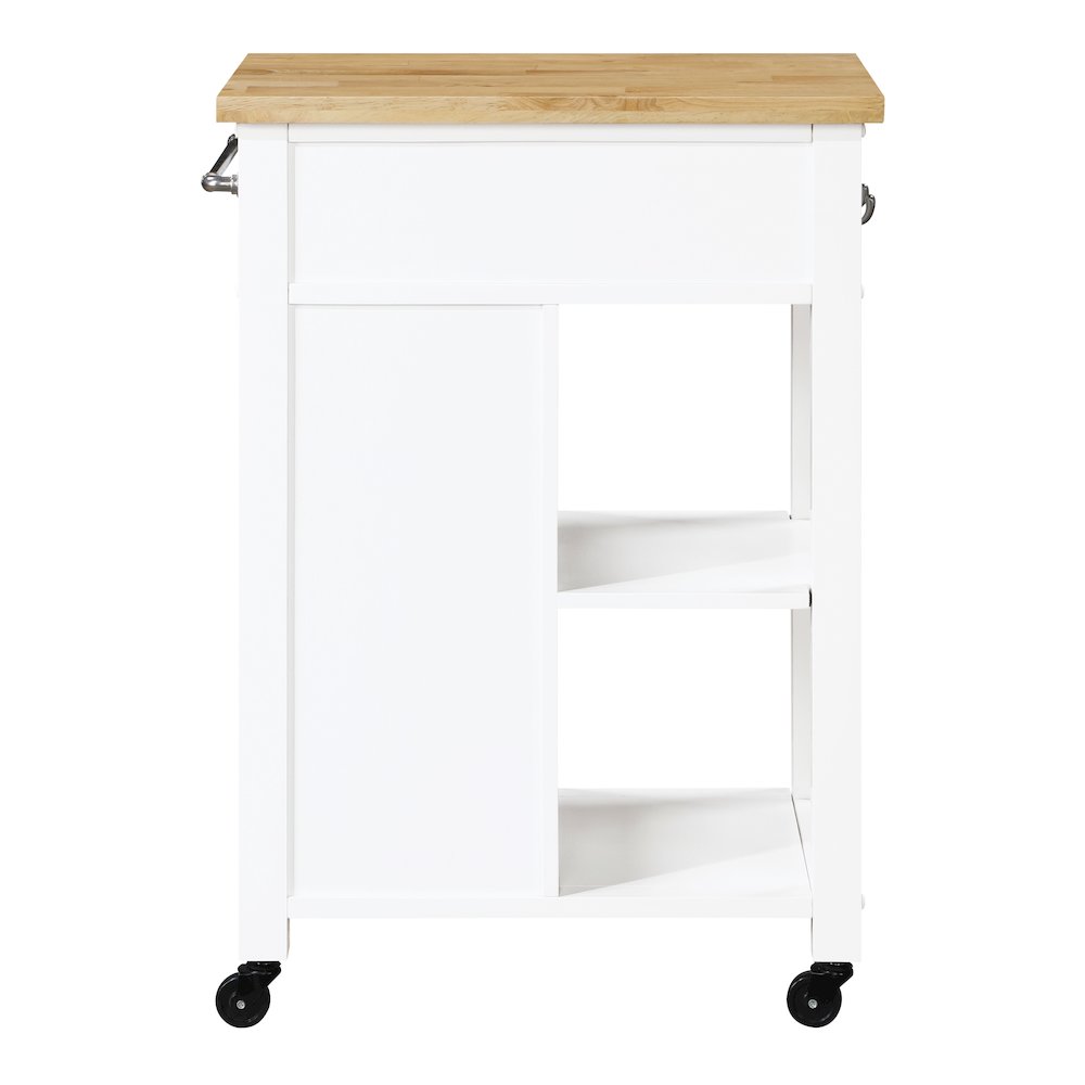 Derry Kitchen Cart with Natural Butcher Block Top With White Finish