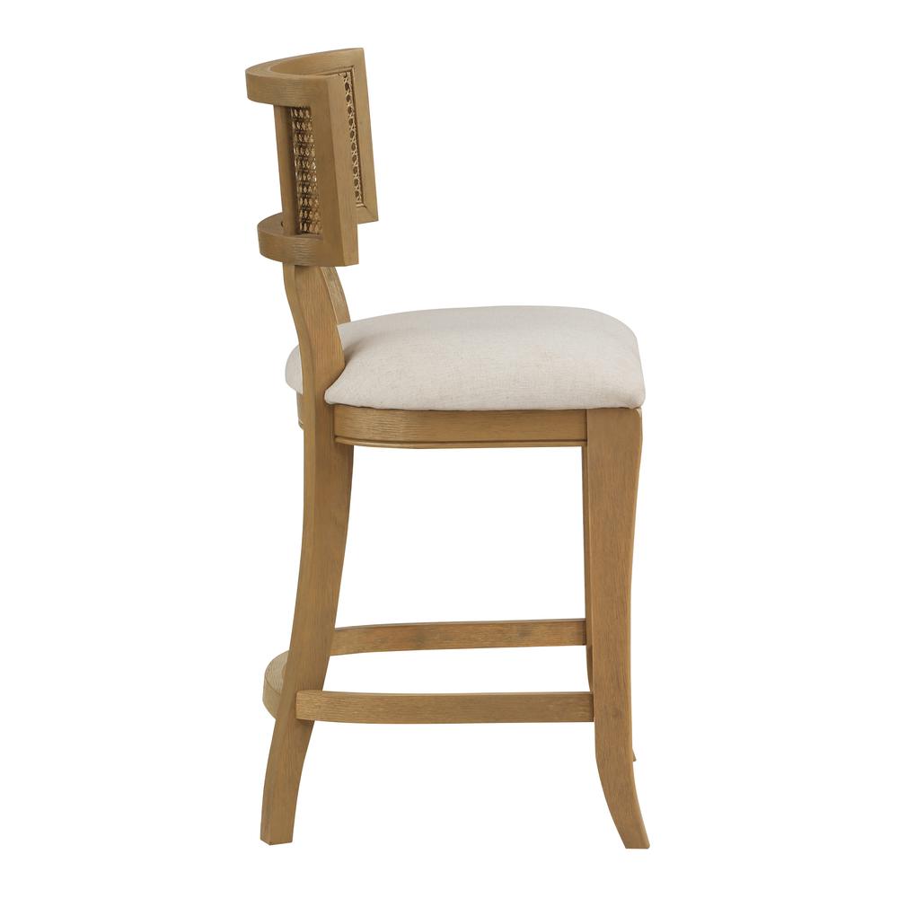 Alaina 26″ Cane Back Counter Stool in Linen Fabric with Coastal Wash