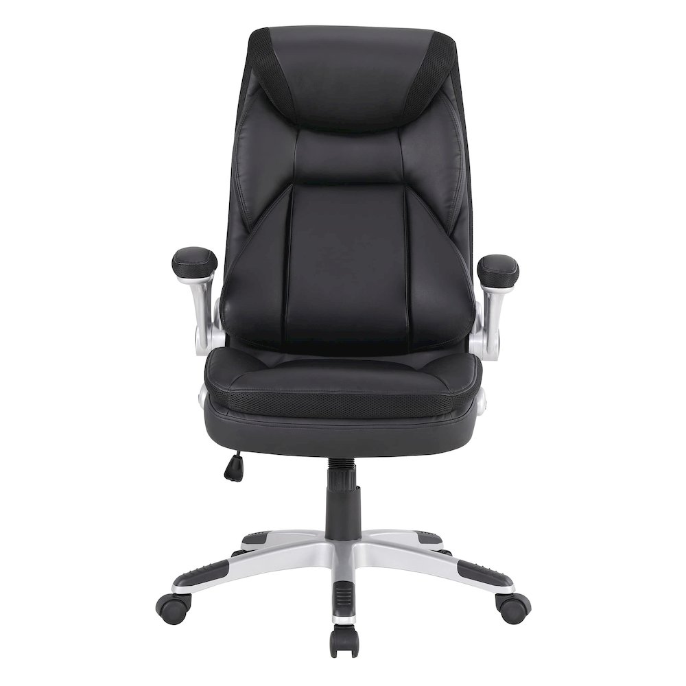 Executive Black Bonded Leather Chair with Silver Coated Nylon Base
