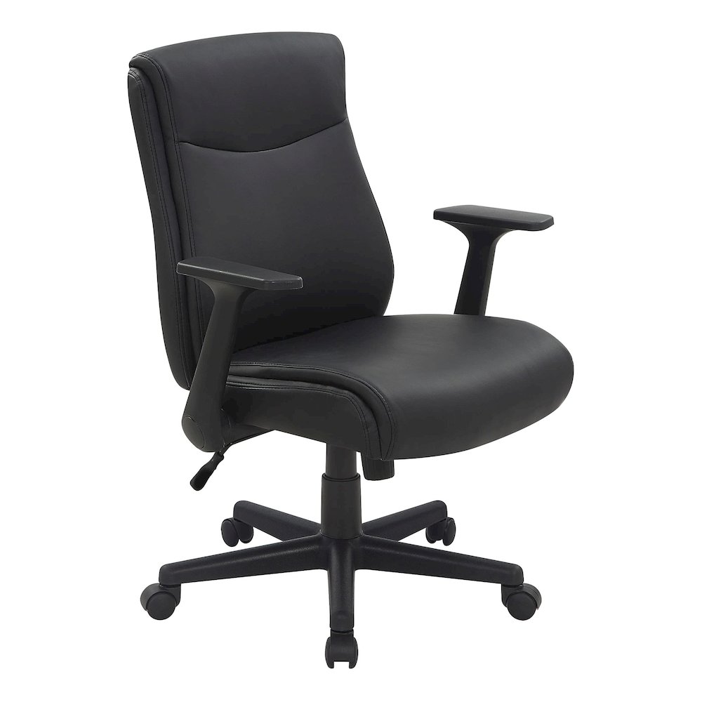 Mid-Back Managers Chair with Flip Up Arms in Black Faux Leather