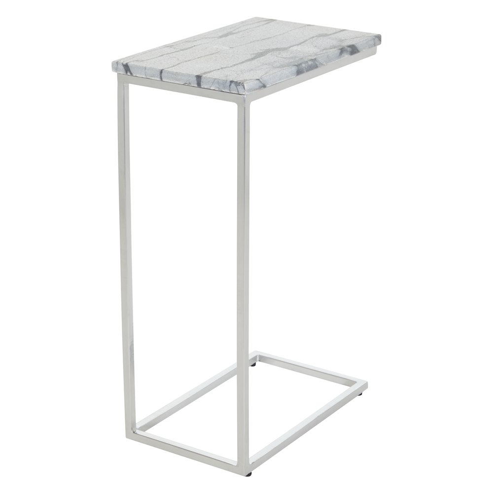 Solid Grey Marble Top C-Table with Chrome Metal Base 2-Pack