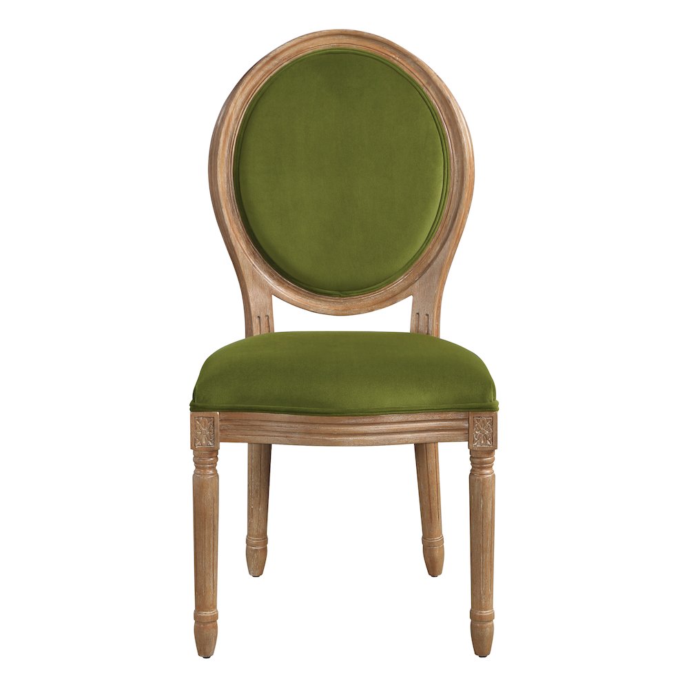 Lillian Oval Back Chair in Moss Fabric with Brushed Frame