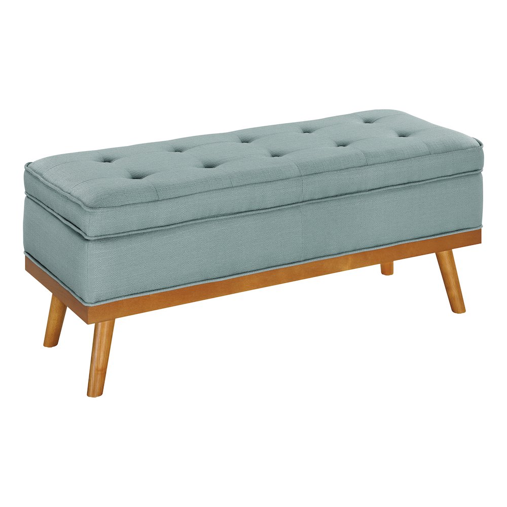 Katheryn Storage Bench in Sea Blue Fabric with Spice Finish Legs