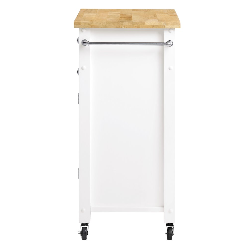 Derry Kitchen Cart with Natural Butcher Block Top With White Finish