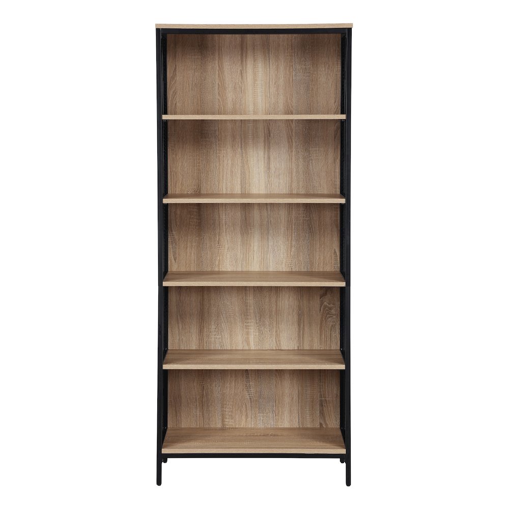 Ace 72” 5-Shelf Bookcase in Rustic Oak Finish