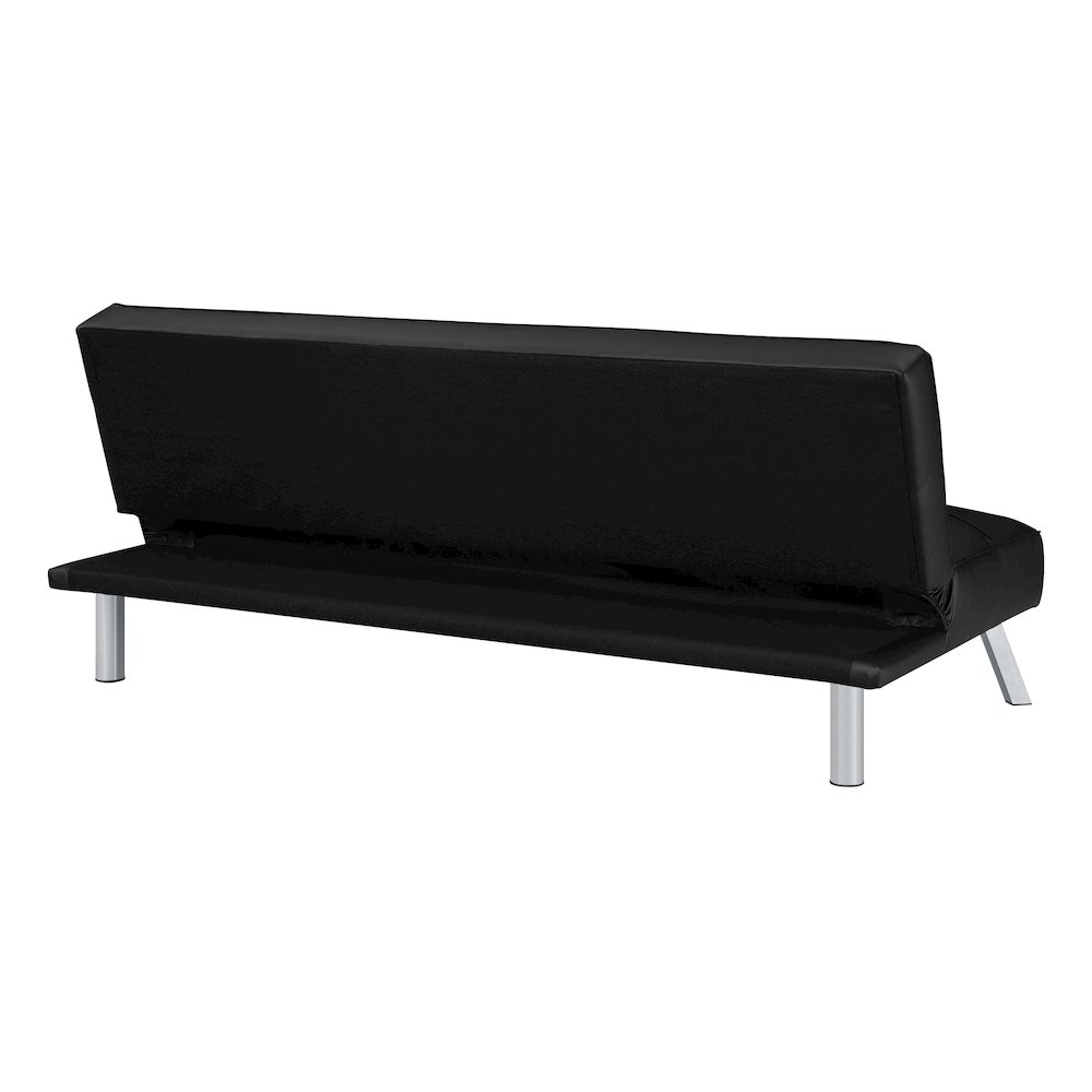 Kenneth Futon in Black Faux leather and Chrome Legs