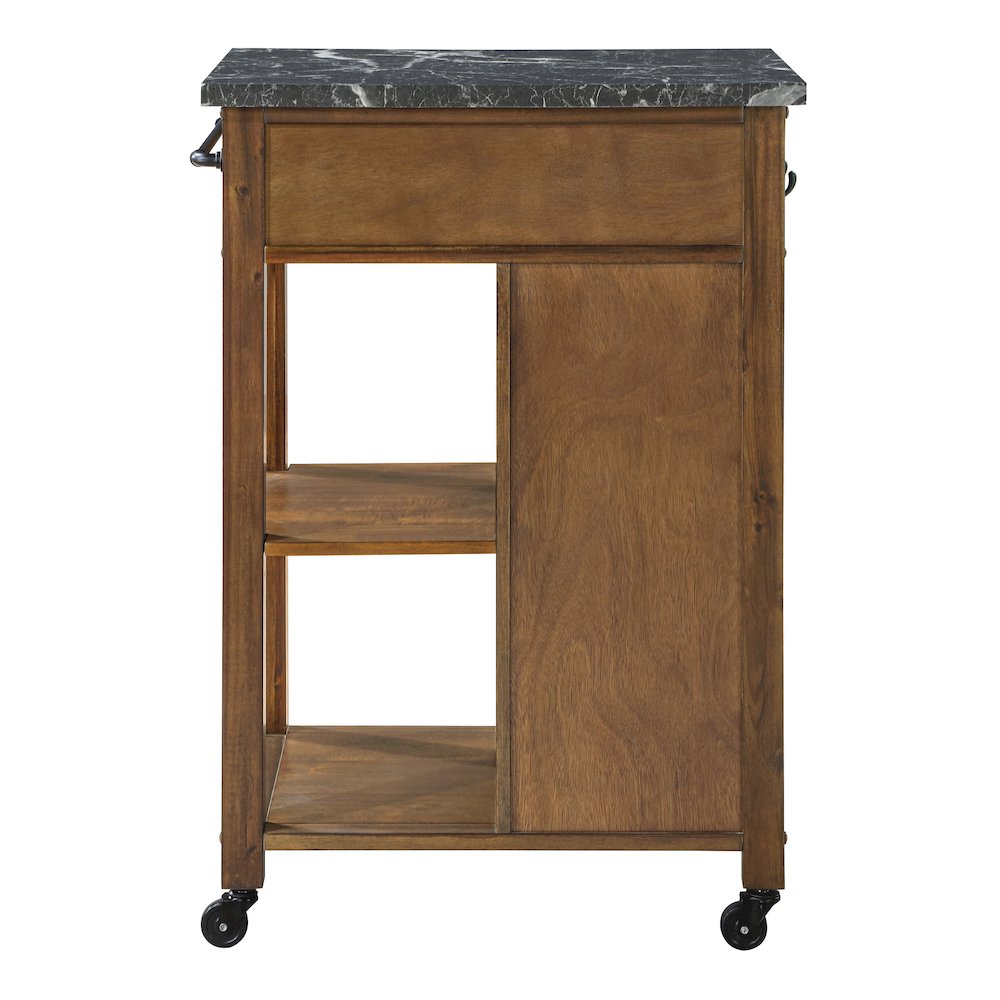 Fairmont Kitchen Cart With Faux Marble Top and Oak Finish Wood