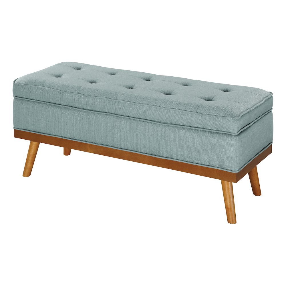 Katheryn Storage Bench in Sea Blue Fabric with Spice Finish Legs