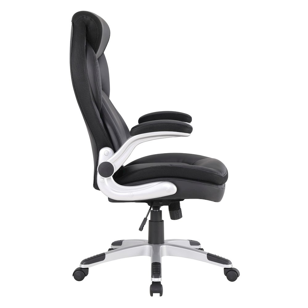 Executive Black Bonded Leather Chair with Silver Coated Nylon Base