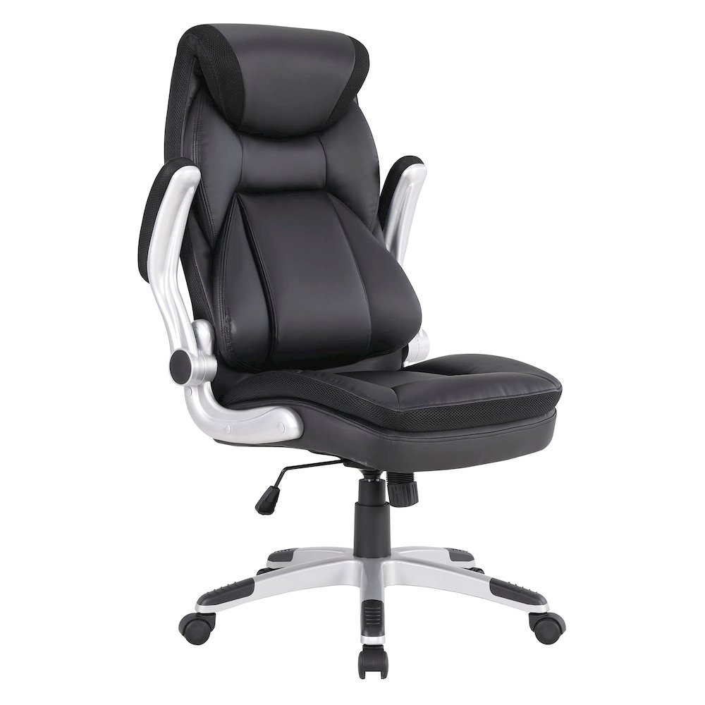 Executive Black Bonded Leather Chair with Silver Coated Nylon Base