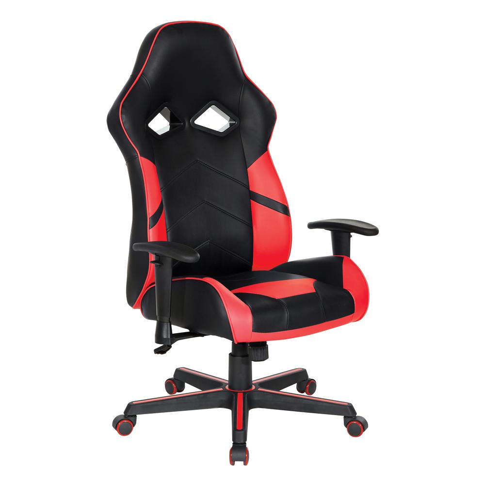 Vapor Gaming Chair in Black Faux Leather with Red Accents