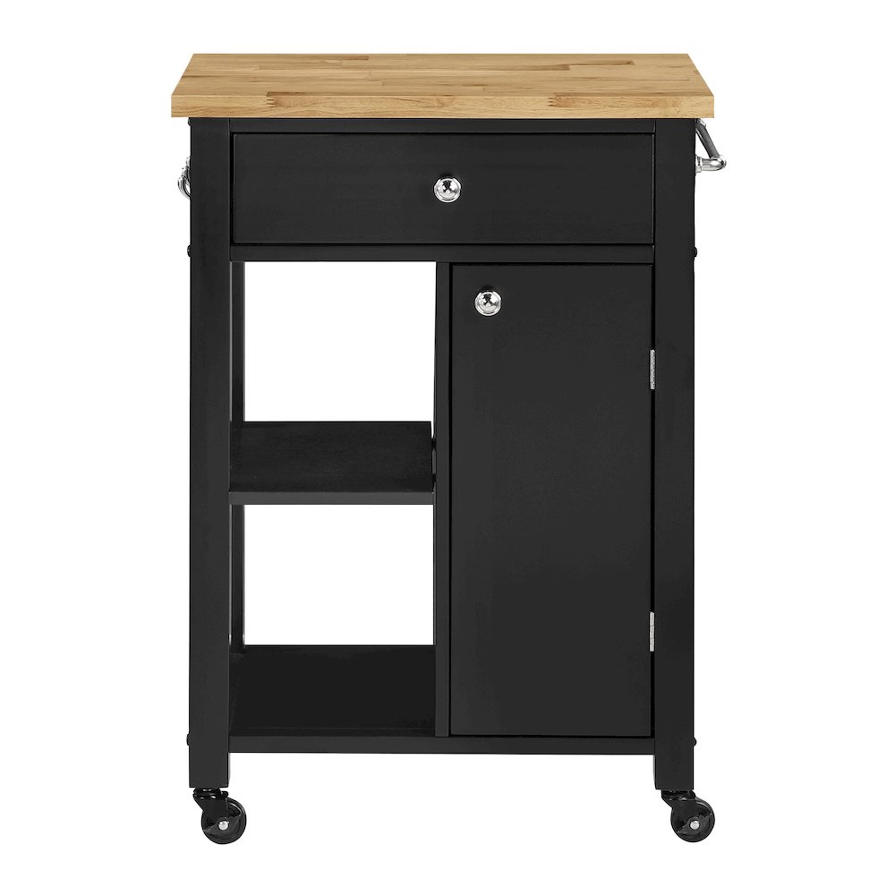 Derry Kitchen Cart with Natural Butcher Block Top With Black Finish