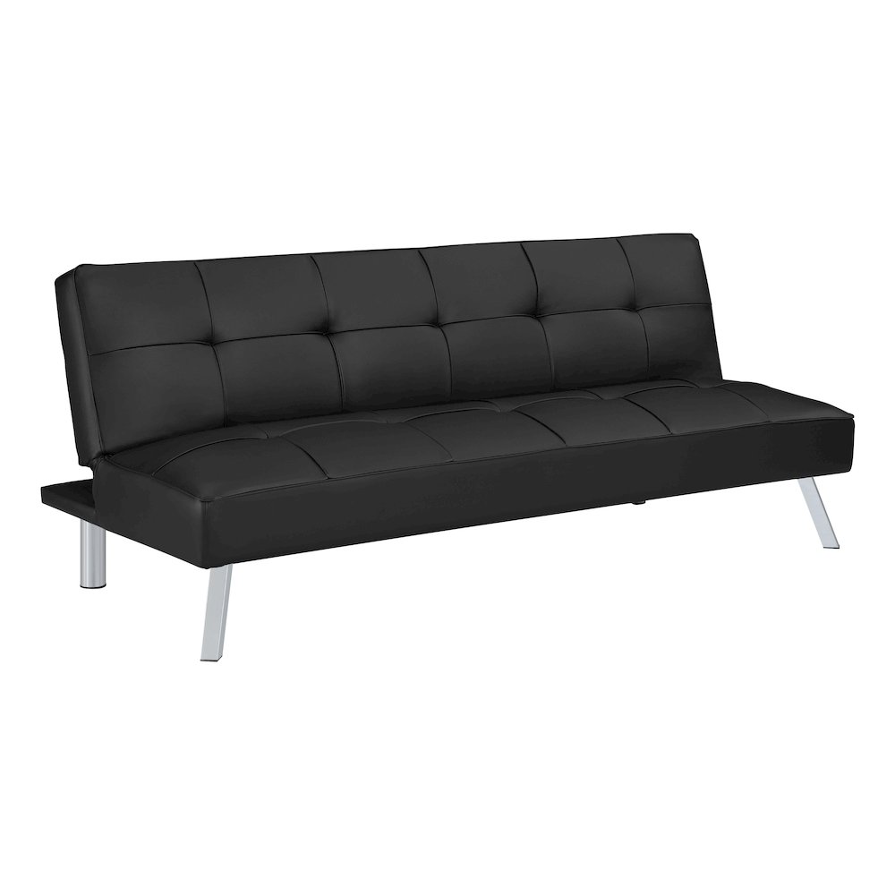 Kenneth Futon in Black Faux leather and Chrome Legs